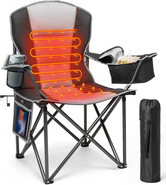 Suteck Heated Camping Chair, Oversized Heavy Duty Folding Chairs, Black