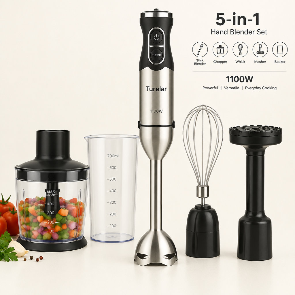 Turelar Immersion Blender Handheld Corded, 1100W 5 in 1 Hand Blender Set